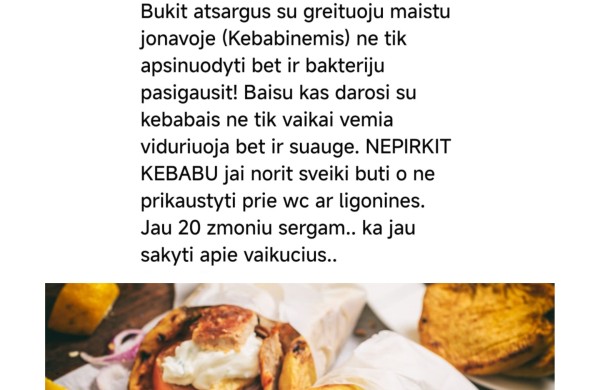 Jonavoje - panika dėl kebabų: socialiniuose tinkluose kalbama apie apsinuodijimus