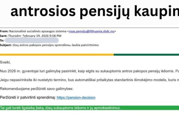 Įspėjimas! Plinta sukčių laiškai dėl antrosios pensijų kaupimo pakopos – raginame gyventojus būti budrius