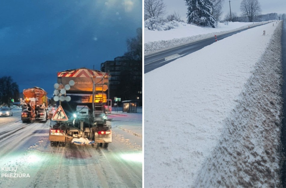 Kelininkai: Neprognozuojamos oro sąlygos lemia sprendimą dalyje kelių naudoti smėlio ir druskos mišinius