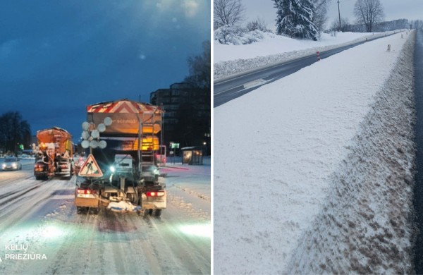 Kelininkai: Neprognozuojamos oro sąlygos lemia sprendimą dalyje kelių naudoti smėlio ir druskos mišinius