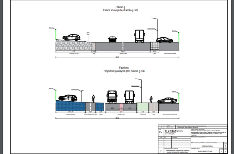 Numatoma Fabriko gatvės rekonstrukcija: planuojamas naujas pėsčiųjų–dviračių takas ir 26 parkavimo vietos