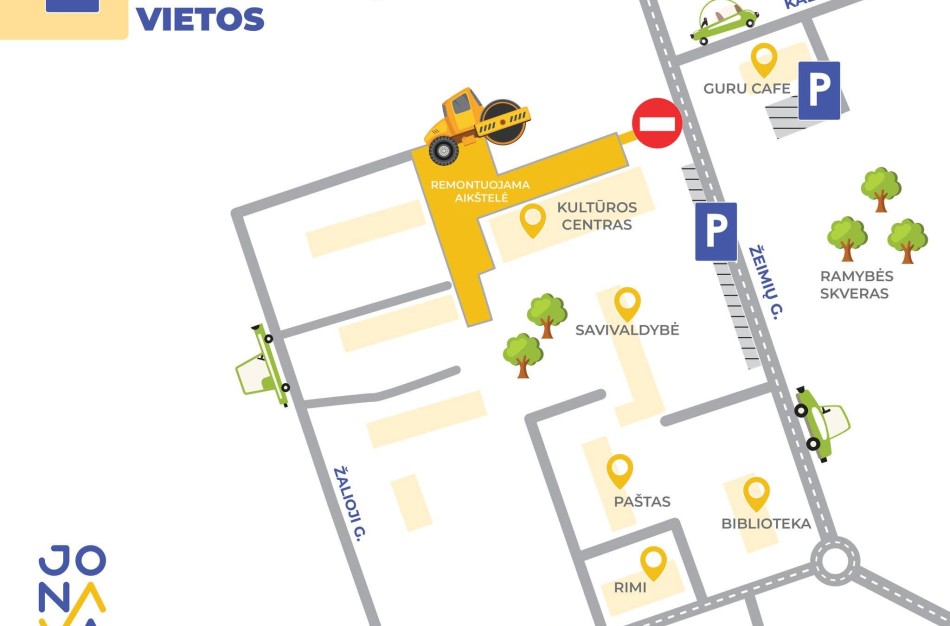 Bus uždaroma automobilių stovėjimo aikštelė šalia Jonavos kultūros centro 