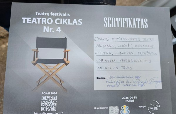Apdovanojimai JKC teatro spektakliui ,,Laisvė"
