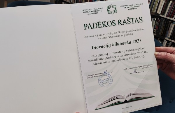 Spaudos atgavimo, kalbos ir knygos dienos išvakarėse - Jonavos biblioteka pripažinta inovatyviausia Lietuvoje
