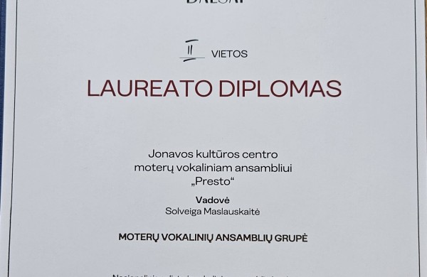Jonavos ansamblio „Presto“ pasiekimas nacionaliniame konkurse - tarp stipriausių šalies vokalinių kolektyvų