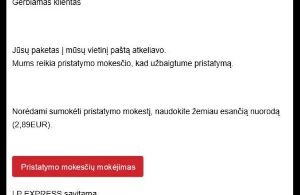 Lietuvos paštu apsimetantys sukčiai taikosi į gyventojų pinigus ir duomenis