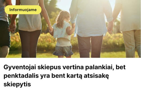 VLK: Gyventojai skiepus vertina palankiai, bet penktadalis yra bent kartą atsisakę skiepytis