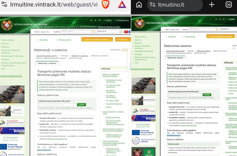 Lietuvos muitinė perspėja: aptiktos muitinę imituojančios interneto svetainės