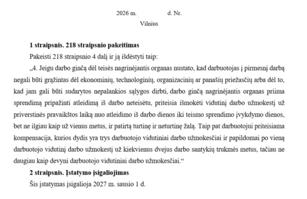 Registruota piliečių įstatymų leidybos iniciatyva dėl Darbo kodekso pakeitimo