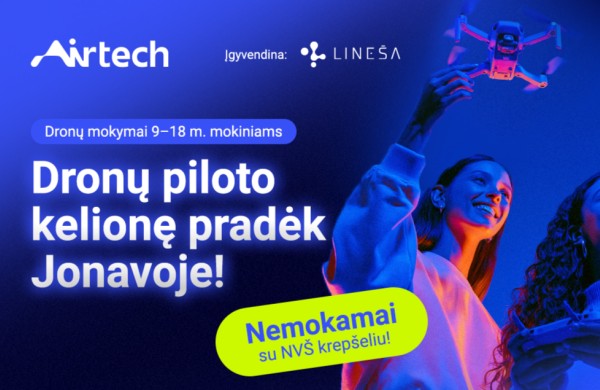 Jonavos mokiniai kviečiami registruotis į „Airtech“ dronų būrelius