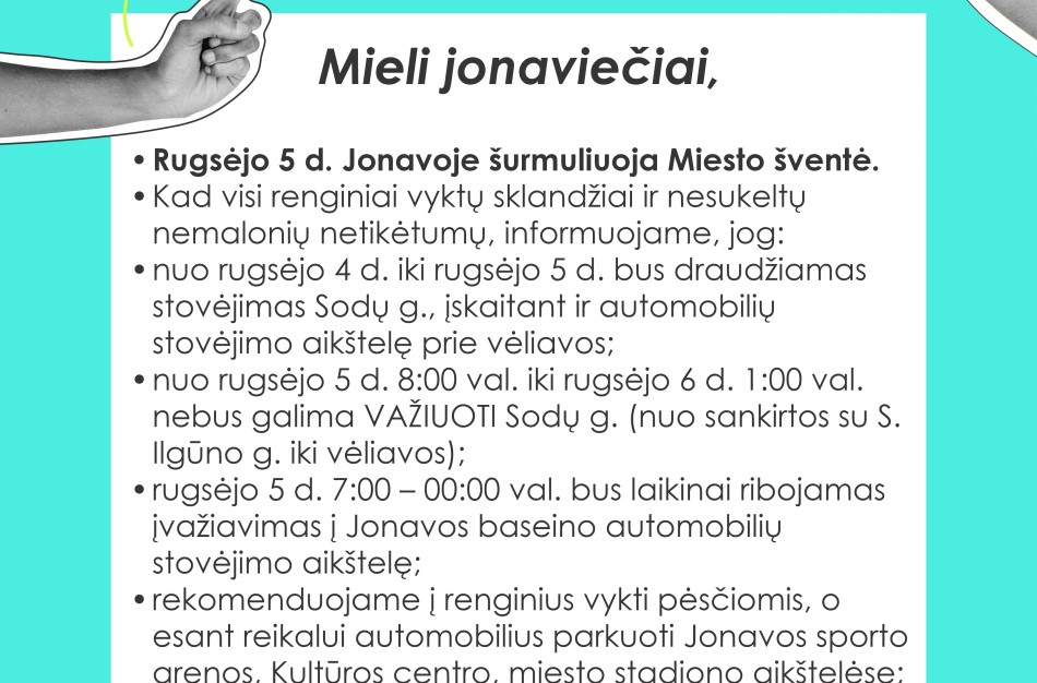 Jonavos Miesto šventės metu keisis eismo tvarka ir bus ribojamas automobilių stovėjimas