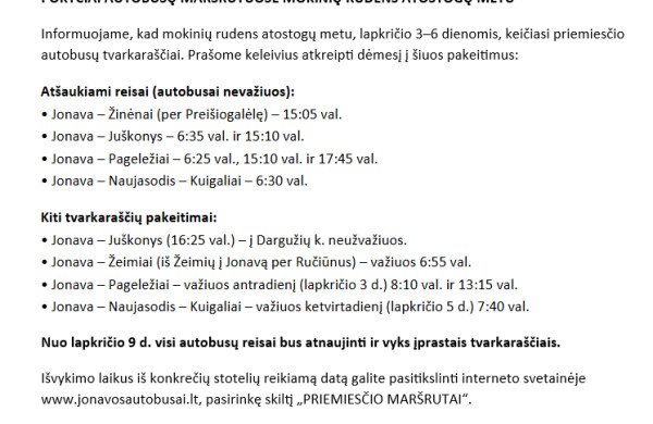 „Jonavos autobusai“ skelbia apie pokyčius: papildomi reisai į kapines ir pasikeitę grafikai
