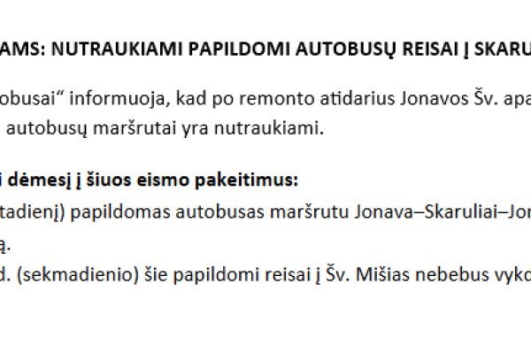 „Jonavos autobusai“ skelbia apie pokyčius: papildomi reisai į kapines ir pasikeitę grafikai