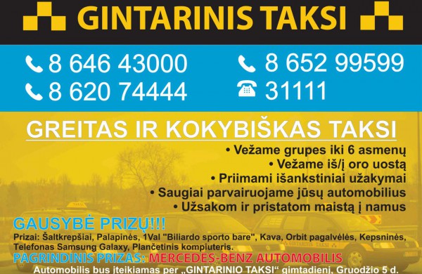 „Gintarinis taksi“ siūlo laimėti automobilį ir momentinius prizus