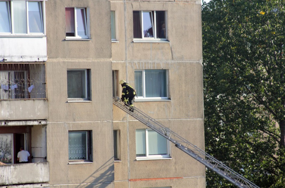 Į butą gelbėtojai lipo kopėčiomis
