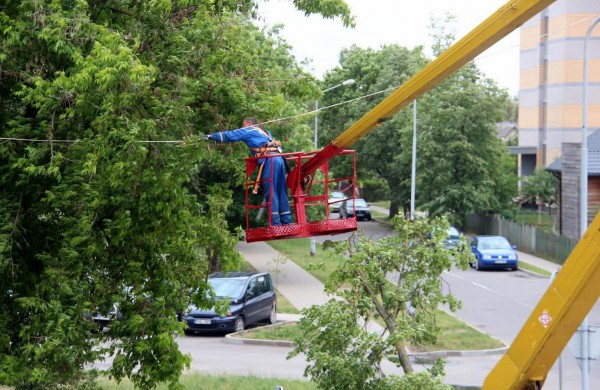 Tarnybos šalina vėtros padarinius, dalis gyventojų liko be elektros ir vandens
