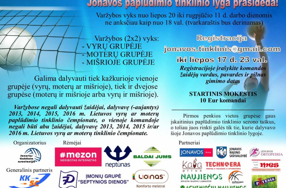 Kviečiame registruotis į Jonavos paplūdimio tinklinio lygą