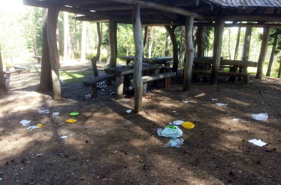 Vandalai sudegino poilsiavietės lauko baldus, išvartė stendus