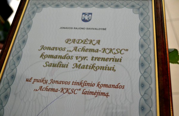 „Achema-KKSC“ tinklinio komanda sveikinimų sulaukė ir Savivaldybėje