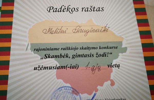 Rajoniniame mokinių skaitymo konkurse nugalėjo J.Vareikio progimnazijos mokinė