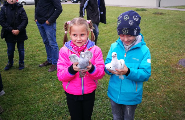 Vaikų rankomis į dangų paleisti pašto karveliai