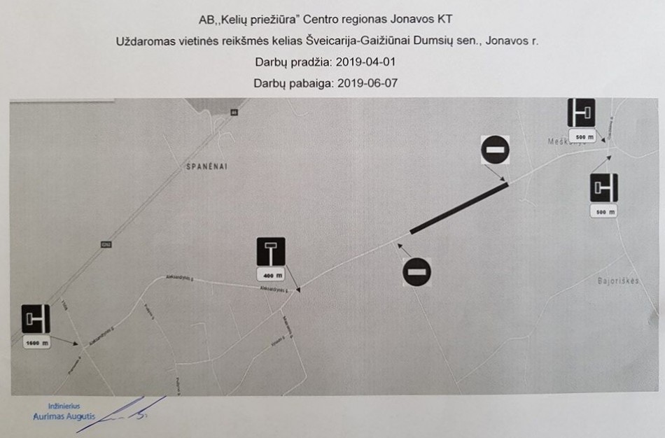 Uždaromas eismas keliu Šveicarija – Meškoniai