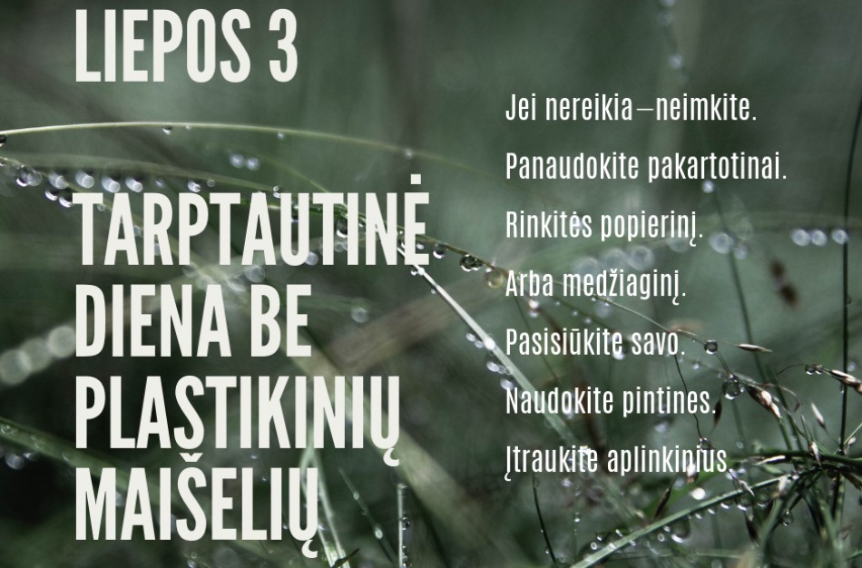 Liepos 3-ioji - Tarptautinė diena be plastikinių maišelių