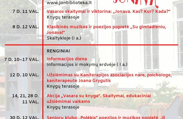 Jonavos viešoji biblioteka rugpjūčio mėnesį kviečia į renginius