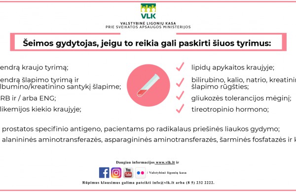 Kokius tyrimus šeimos gydytojas gali paskirti nemokamai?