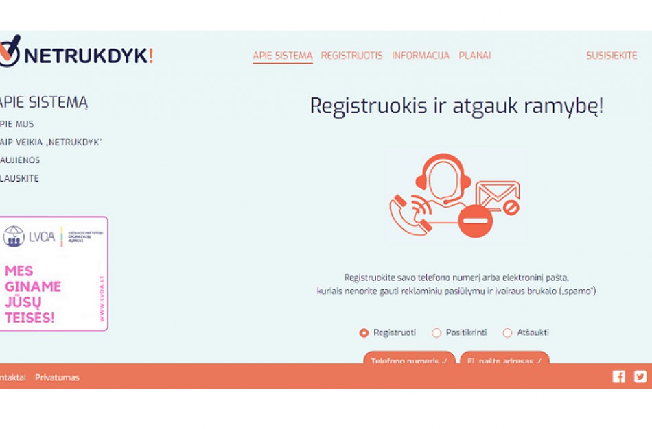 Projektas "Netrukdyk" - galite aktyviai išreikšti pageidavimą negauti neprašytos reklamos
