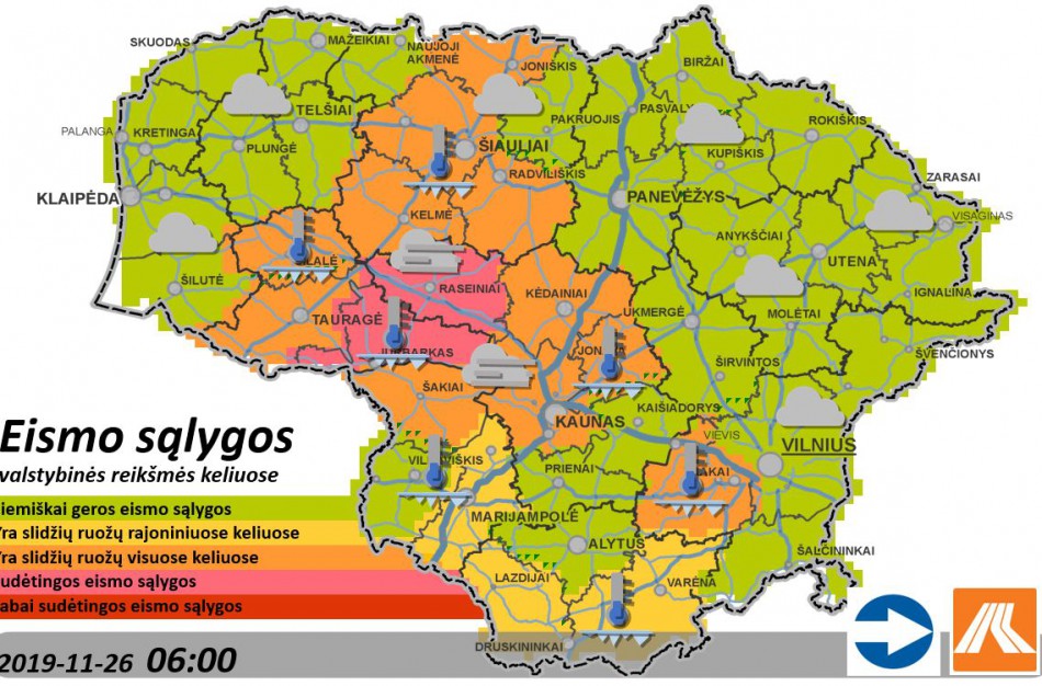 Kelių būklė ir eismo sąlygos 2019-11-26