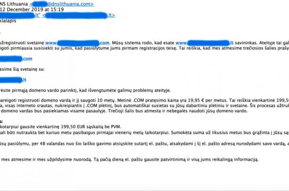Būkite atsargūs: piktavaliai atakuoja .lt domenų turėtojus