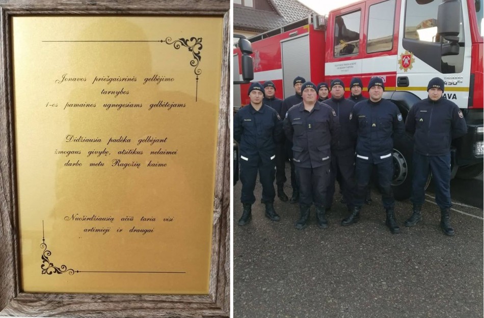 Jonavos ugniagesiams gelbėtojams padėka už išgelbėtą žmogaus gyvybę