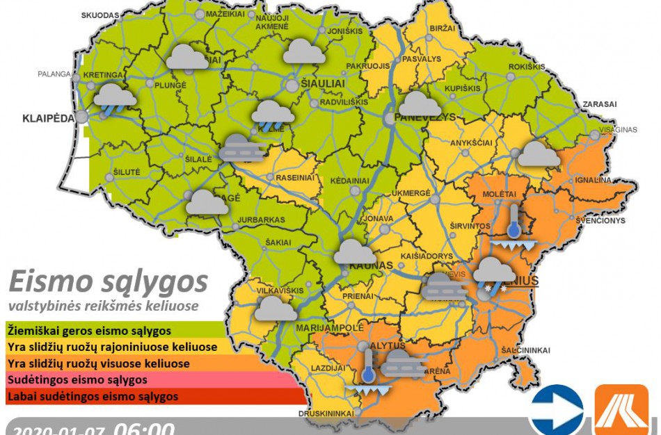 Kelių būklė ir eismo sąlygos 2020-01-07 