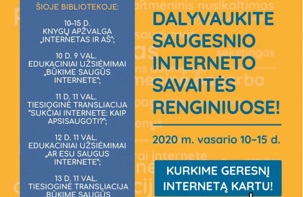 Jonavos viešoji biblioteka kviečia dalyvauti Saugesnio interneto savaitėje 2020 ir dalijasi naujausio tyrimo rezultatais: reikšmingai gerėja Lietuvos gyventojų skaitmeninis raštingumas