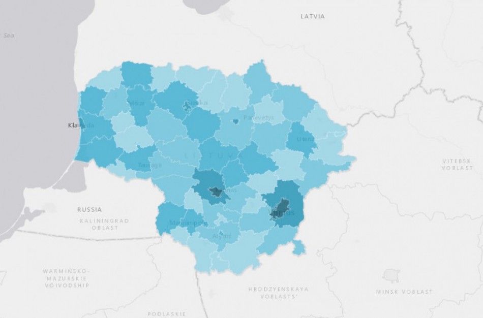 Parengtas virtualų žemėlapių rinkinys, leidžiantis analizuoti įvairius su Covid-19 virusu susijusius statistinius duomenis