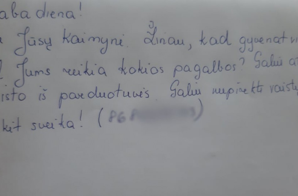 Netikėtą raštelį pašto dėžutėje radusi jonavietė: ,,Geri žmonės niekur nedingo. Jie - čia pat" 