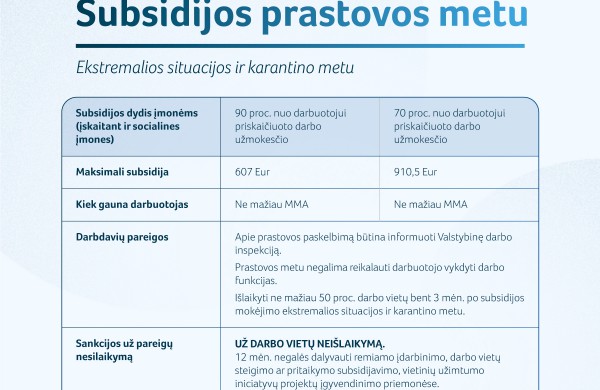 Svarbi žinia subsidijų paprašiusiems darbdaviams: mokesčius ir įmokas galima atidėti ir nuo subsidijos dalies