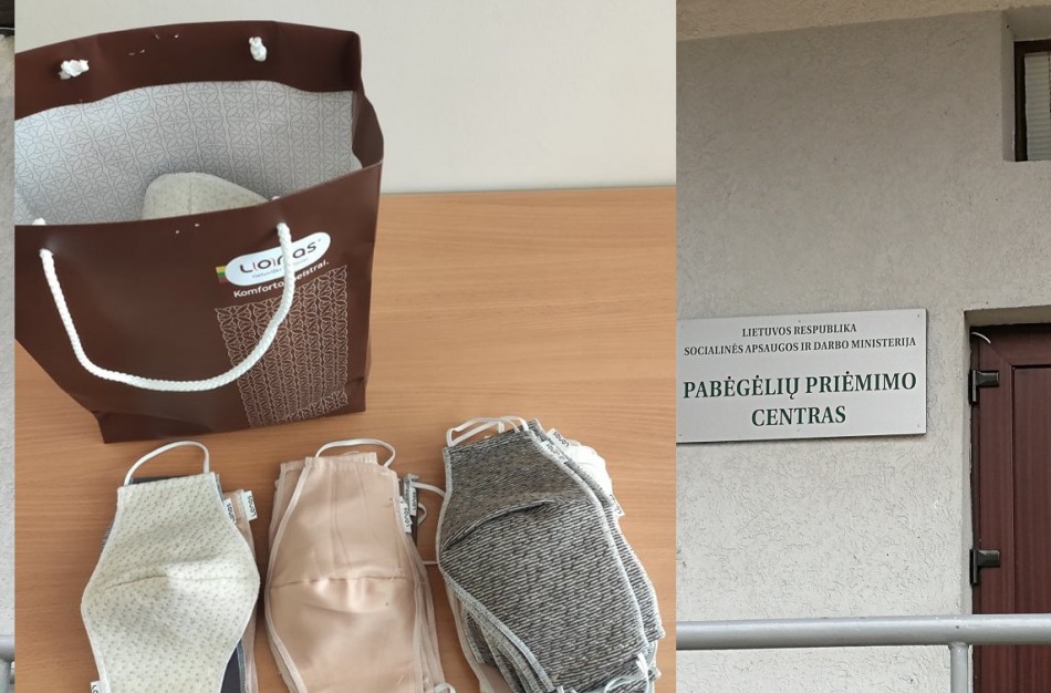 Pabėgėlių vaikus saugo iš prabangių čiužinių atraižų siūtos kaukės