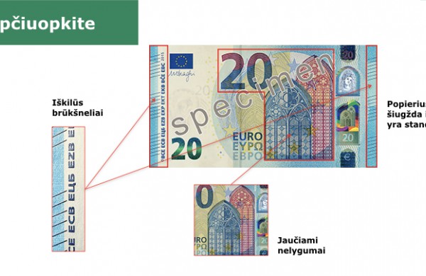 Lietuvos bankas: padaugėjo akivaizdžiai padirbtų eurų banknotų