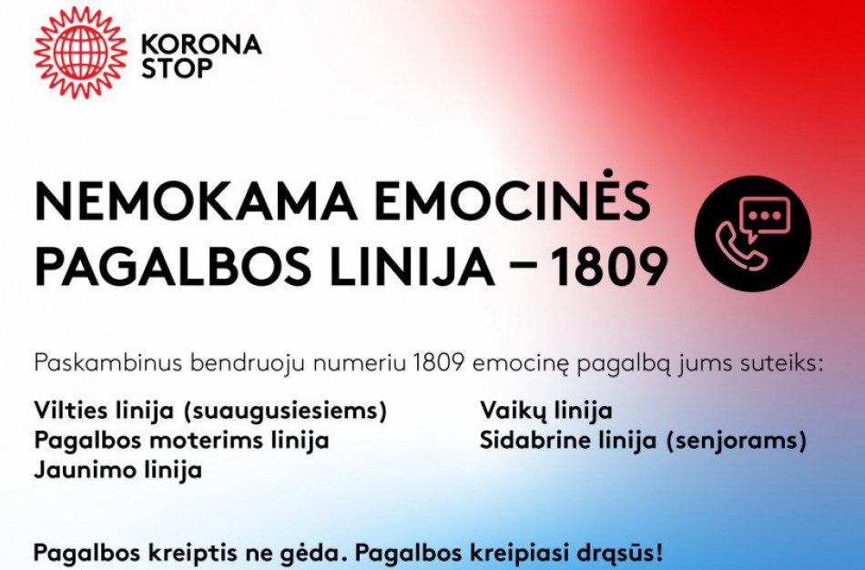 Emocinę pagalbą specialistai ir savanoriai suteikė beveik trims tūkstančiams žmonių
