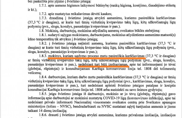 A.Veryga: mokykloje įtarus Covid – 19, vaikai nebus atimami iš tėvų, jų neišveš į ligonines