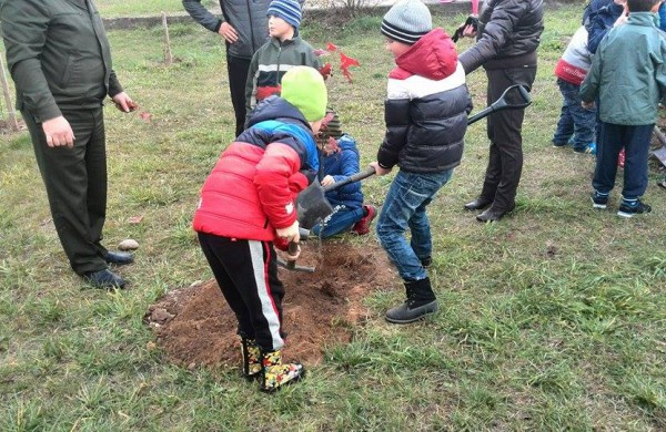 Prie Varnutės tvenkinio vaikai pasodino 20 ąžuoliukų