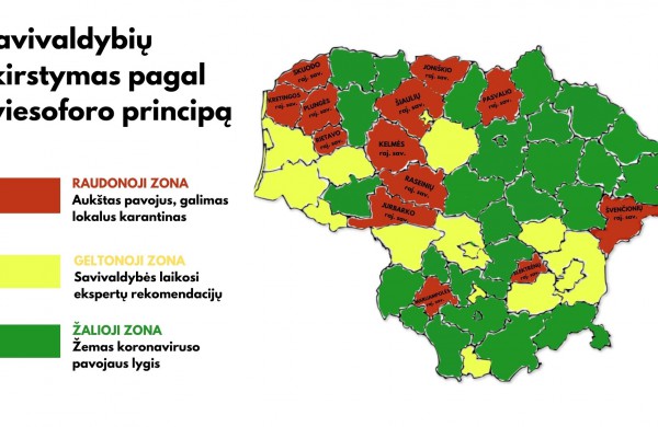 Patvirtinta: nuo šiol savivaldybės pagal sergamumą koronavirusu bus skirstomos į šviesoforo spalvų zonas