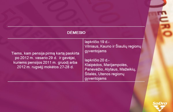 Lapkričio kalendorius: kada „Sodros“ išmokos pasieks pensininkus, tėvus, bedarbius