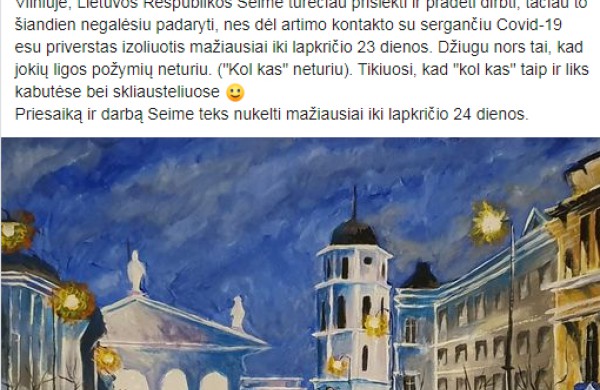 Seimo nariu išrinktas E. Sabutis pirmajame Seimo posėdyje nedalyvauja,  jam taikoma saviizoliacija