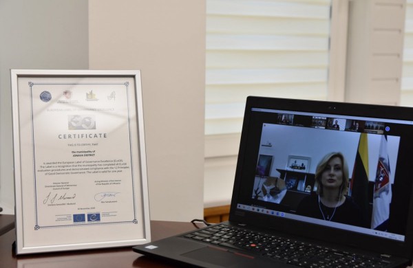 Jonavos savivaldybei - Europos Tarybos ženklas už gerą valdymą