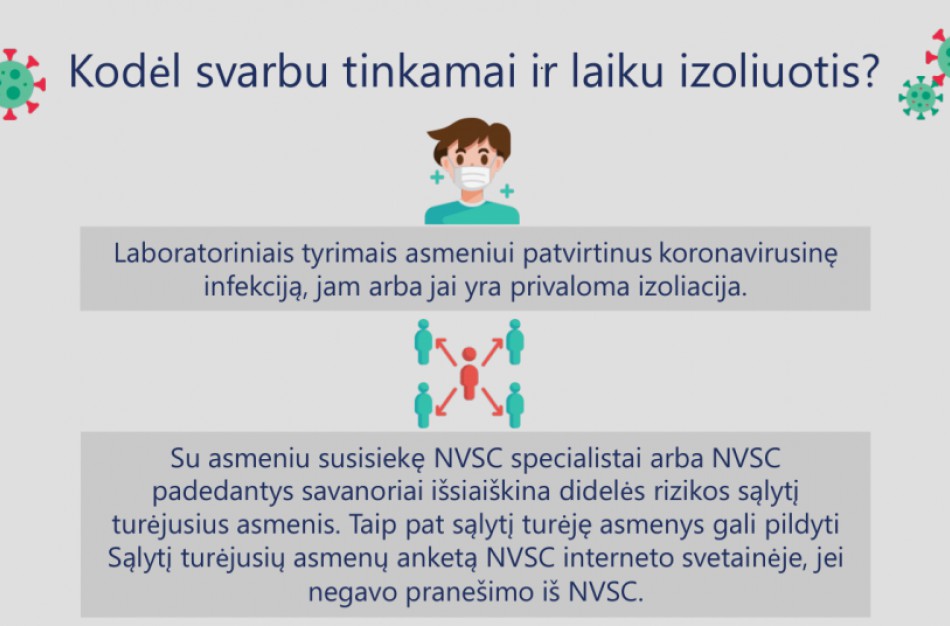 NVSC: izoliacija būtina po kiekvieno rizikingo kontakto