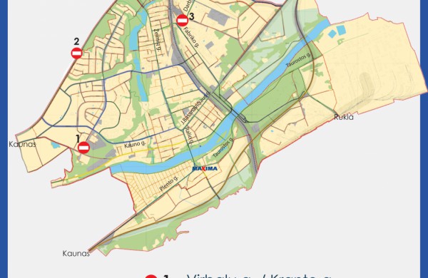 Savaitgalį bus užtverti trys įvažiavimai į miestą
