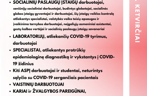 Nuo COVID-19 bus vakcinuojama daugiau darbuotojų ir savanorių, turinčių sąlytį su pacientais ir rizikos grupės asmenimis